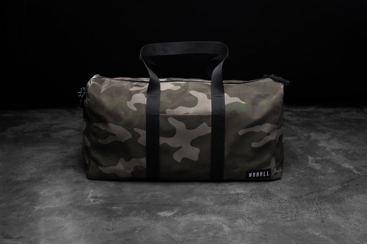 Nobull Waxed Canvas Women\'s Duffle Green Camo | Australia (OE1372)